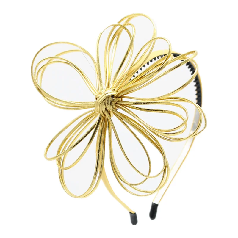 

2022 NEW SPRING SUMMER STYLE fashion pu leather gold string flower girls fashion hairband with teeth 10cm
