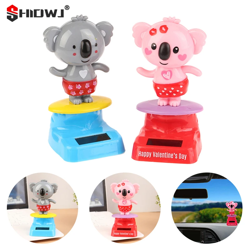 

Kawaii Cartoon Bobble Head Koala Toy Ornaments Solar Power Car Ornament Shaking Head Toy Auto Decorations