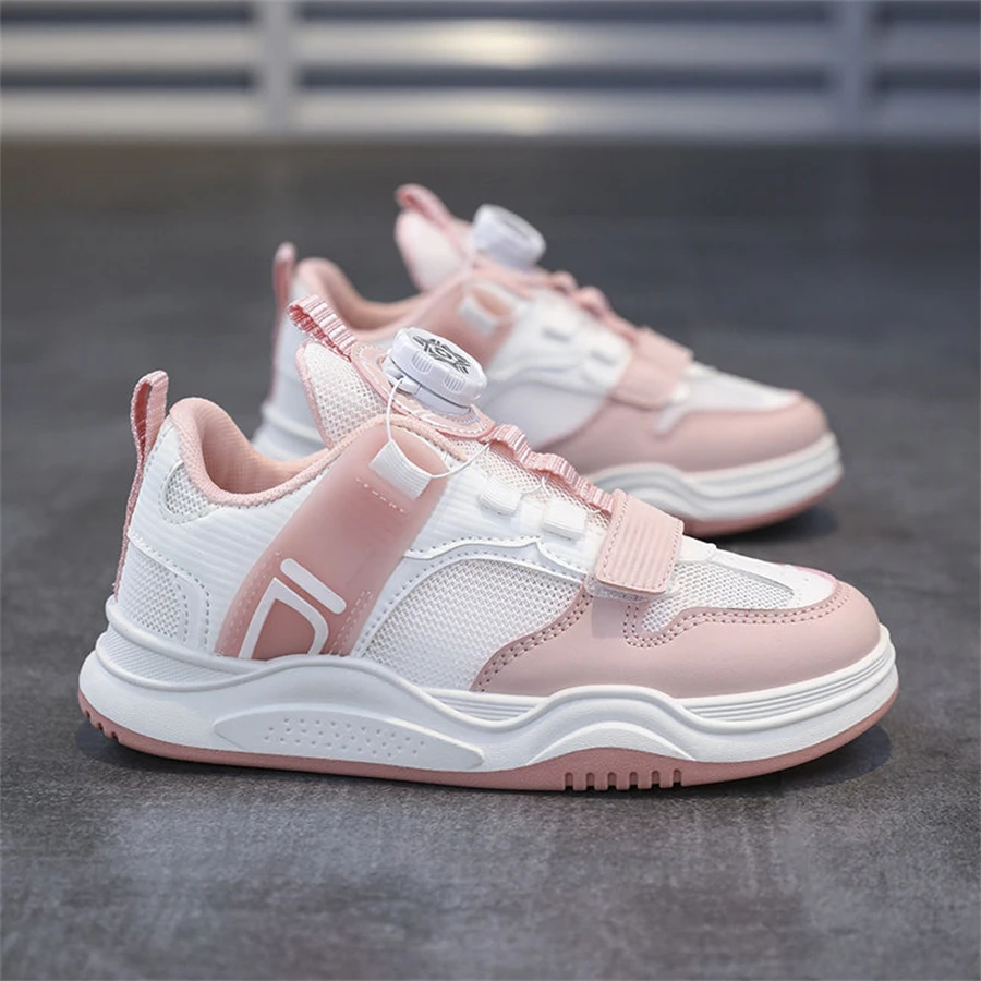 White Kids' Skateboarding Shoes New Arrival Top Quality Students Sport Shoes Brand Rotary Button Running Shoes Boys Sneakers