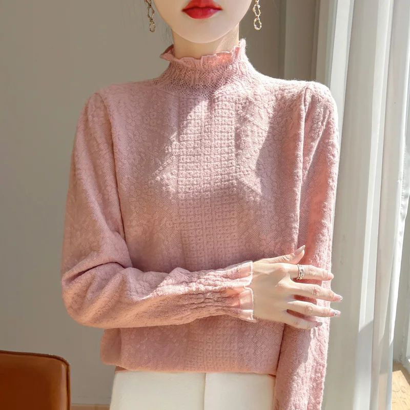 Осень/Зима 2024 новинка Женская кружевная трикотажная одежда с полувысоким