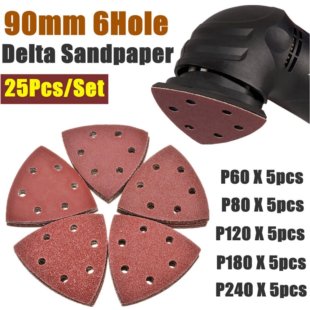 25pcs Triangular Sandpaper 60-240 Grit 6 Holes Aluminum Oxide Sandpaper Abrasive Tools For Sander Oscillating Tools