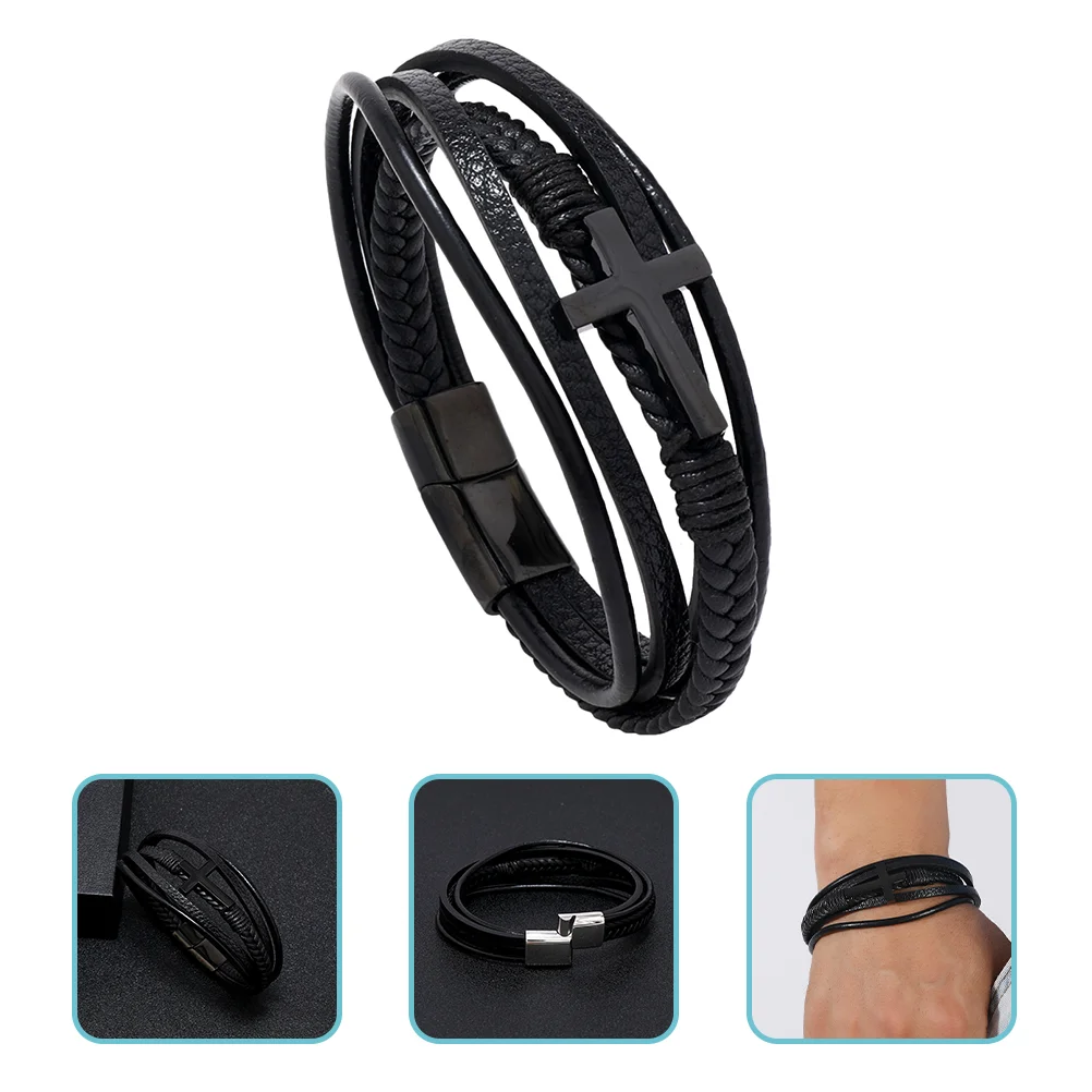 Браслет в виде креста, мужские браслеты, браслет для браслета, винтажные персонализированные ювелирные изделия черного цвета