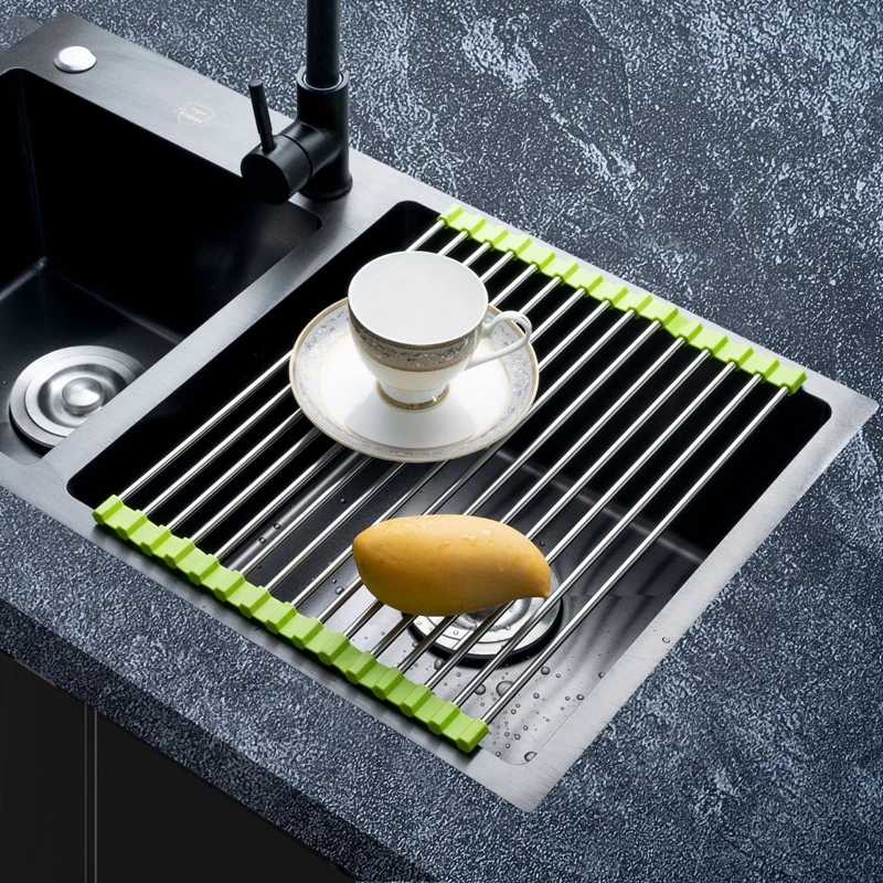 Multifunctional Dish Drainer Foldable Drainage Rack Stainless Steel Drain Rack