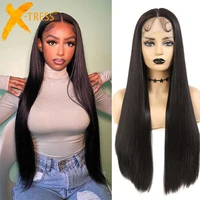 x tress darker brown synthetic lace front wig transparent lace hairpieces for women long straight wig with baby hair daily wear