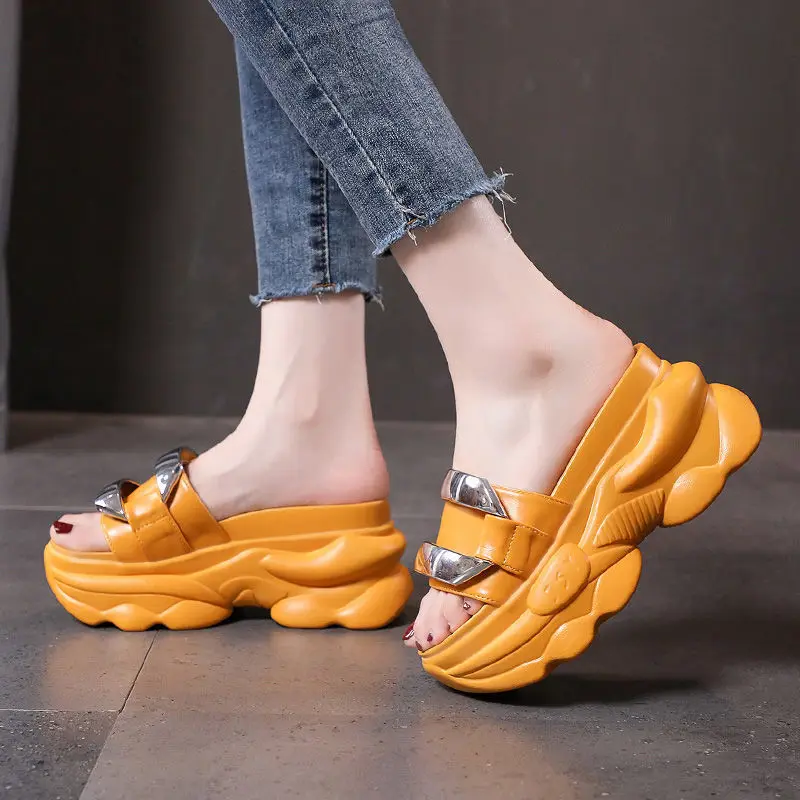 

Summer Height 9cm Slippers Women's Lightweight Soft Bottom Sandals Breathable Non-slip Slippers Sapatos De Mujer