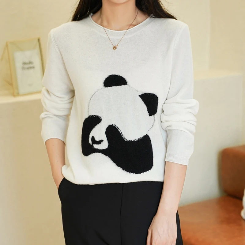 Женский Зимний вязаный Топ 100% жаккардовый кашемировый свитер с круглым вырезом и