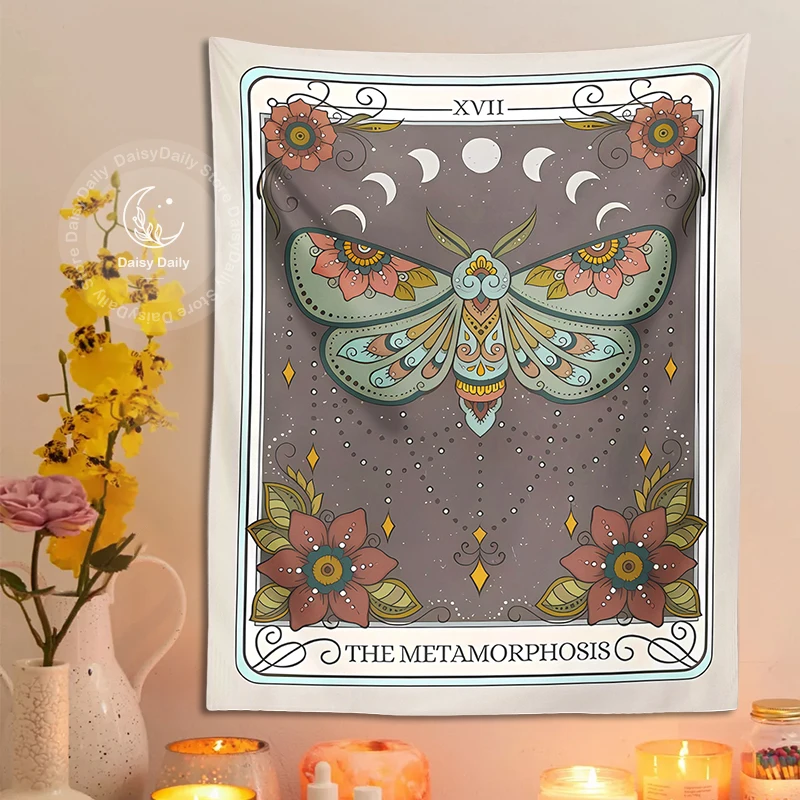 

The Metamorphosis Tarot Tapestry Wall Hanging Mystical Forestcore Witchy Decor Moon Moth Cottagecore Art Home Dorm Dream Decor