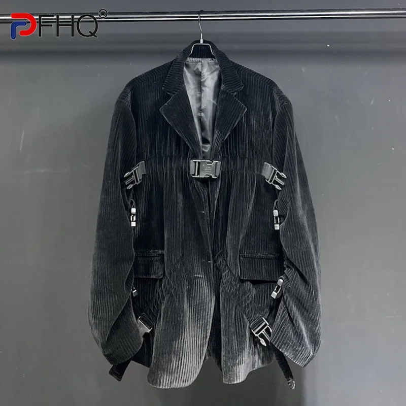 

PFHQ Trendy Vintage Niche Design Buttoned Corduroy Men's Jacket High Quality Elegant Male 2023 Spring Stylish Suit Trench Blazer