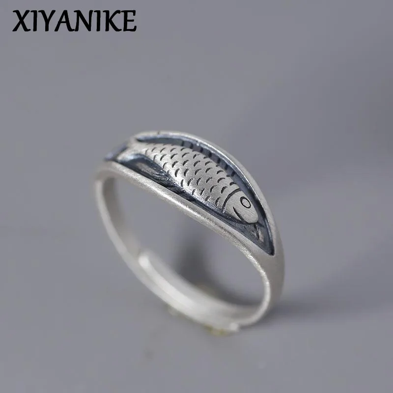 XIYANIKE геометрические уникальные регулируемые открытые кольца с рыбой для женщин