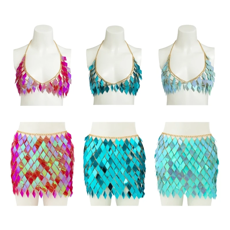 

Женская юбка с блестками и лямкой на шее