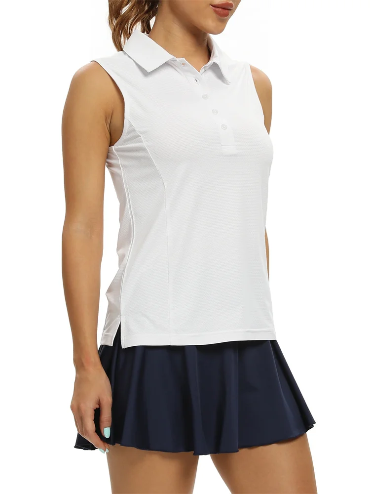 Women Sleeveless Polo Golf Shirts Quick Dry 50+ UV Protection V-Neck with Collar Lightweight Tennis Tank Tops