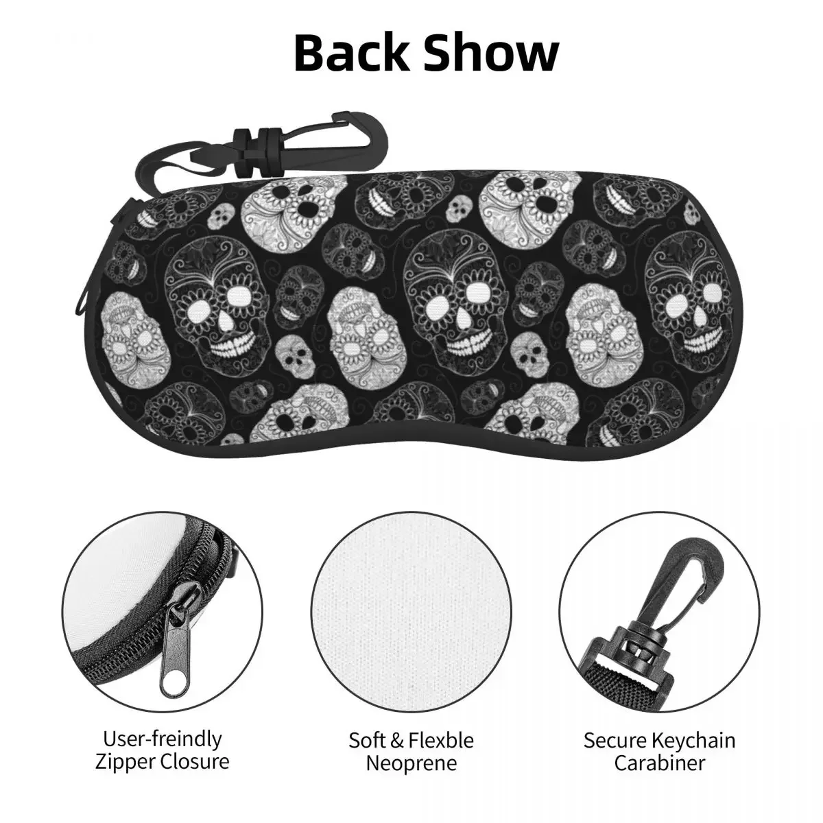 Черно-белый футляр для очков с сахарными черепами женский и мужской мягкий