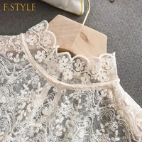 2021 summer new lace women blouse hollow out turtleneck solid lady elegant pulls outwear coat tops