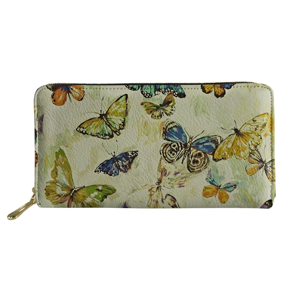 Retro Butterfly Pattern Women's Wallet Portable Soft Clutch Bag Female Shopping Credit Card Holder Capacity Luxury Zipper Purse