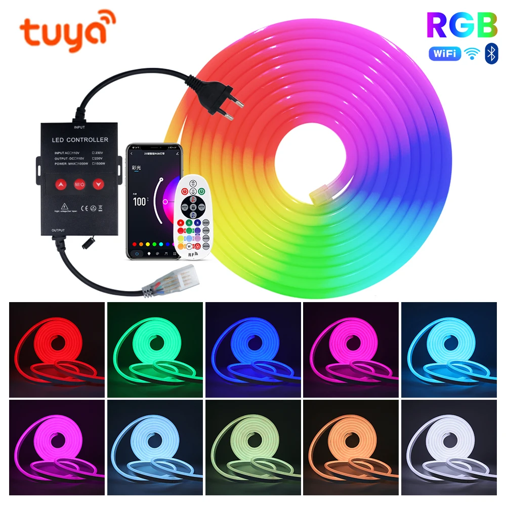 Умная неоновая RGB лента Tuya с Wi-Fi, 220 В, 110 В, IP67 лента, музыкальная неоновая лента с Bluetooth, 5050, декор комнаты, Alexa Google Home