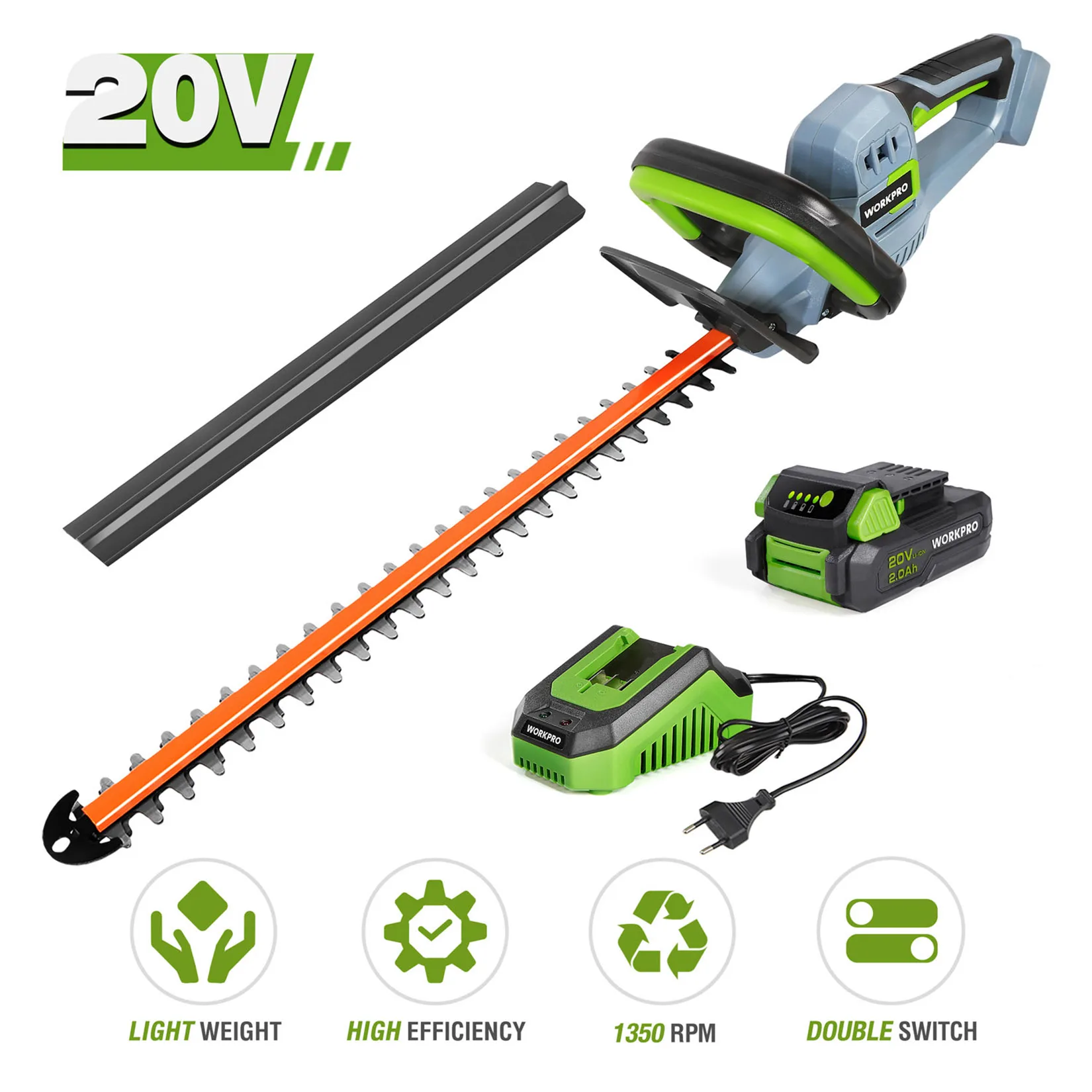 WORKPRO 20V Cordless Electric Household Trimmer Pruning Saw Tools Quick Charge Rechargeable Hedge Trimmer  For Garden with Blade