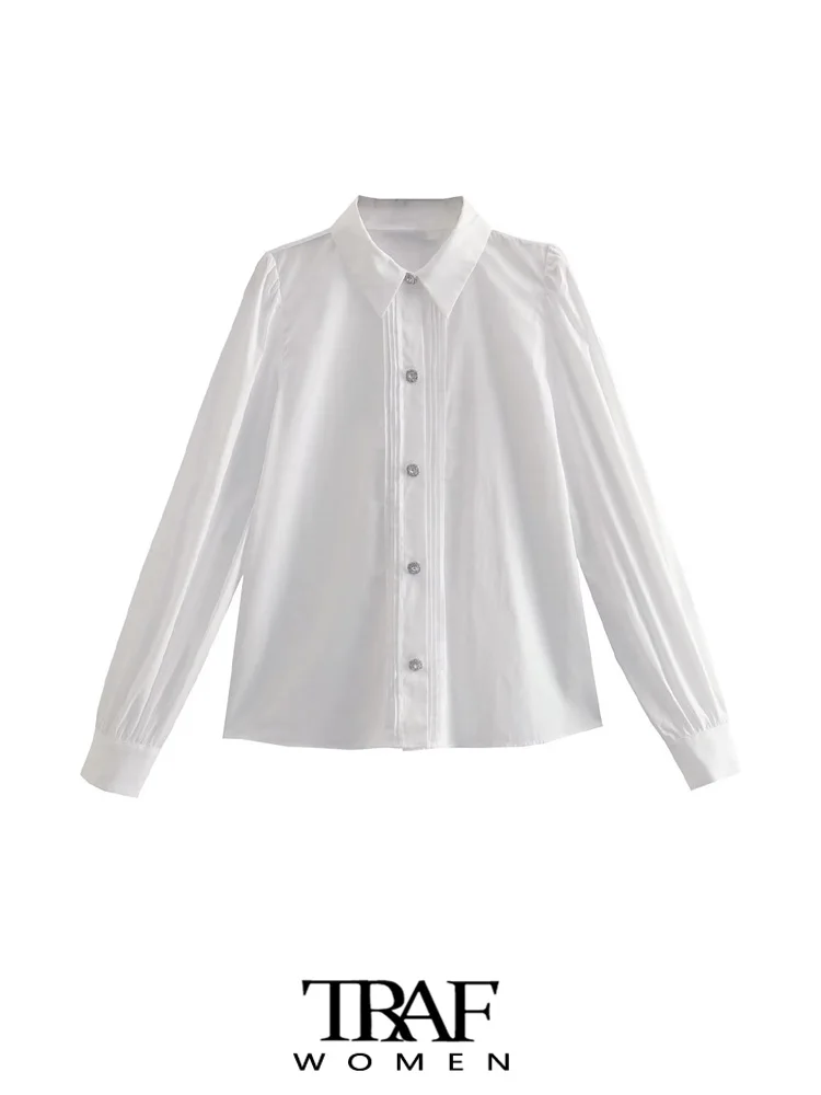 

KPYTOMOA Женская мода с маленькими бретелями Женская винтажная блузка с длинным рукавом с передними пуговицами из искусственного жемчуга женс...