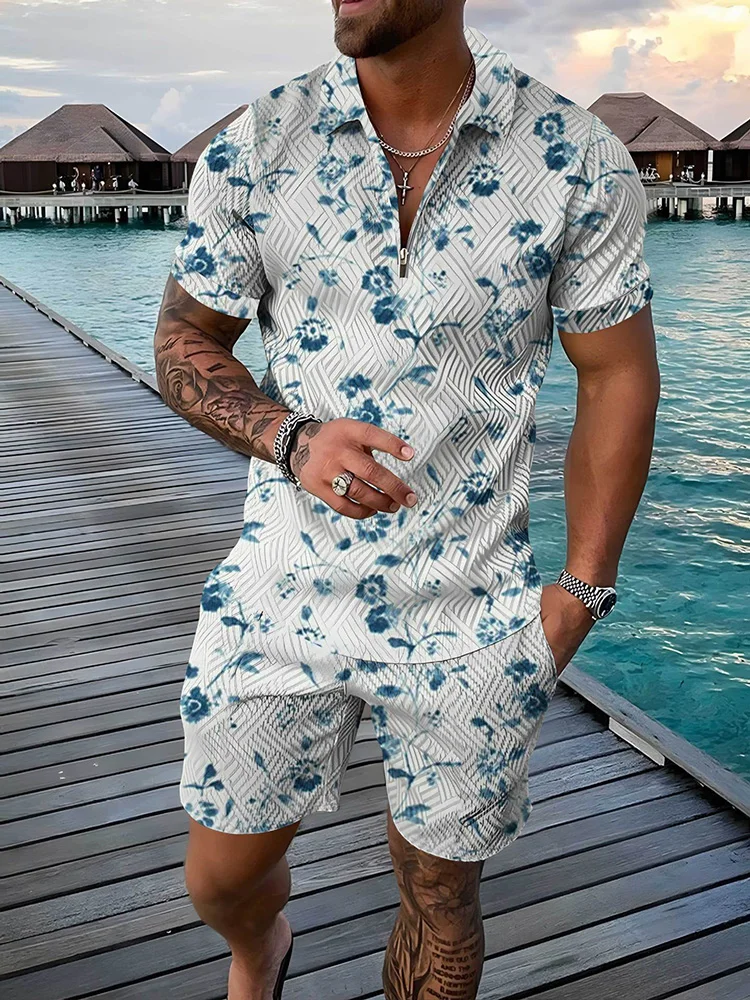 

Men's Tracksuit Summer Short Sleeve Polo Shirt and shorts Suit two-Piece Set Male Golf Sport Gym Clothing Streetwear for Men