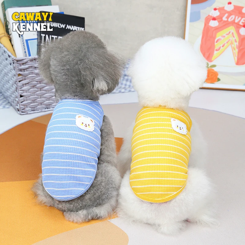 

CAWAYI питомник летняя полосатая рубашка для собак хлопок Повседневный жилет для домашних животных удобный костюм для маленьких собак Футбол...