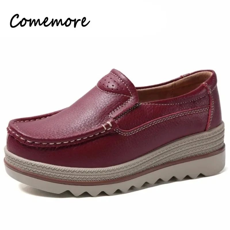 

Comemore женские кроссовки на платформе женские мокасины без кружева кожаная обувь 2023 женская обувь без шнуровки Осенняя женская обувь на плоской подошве