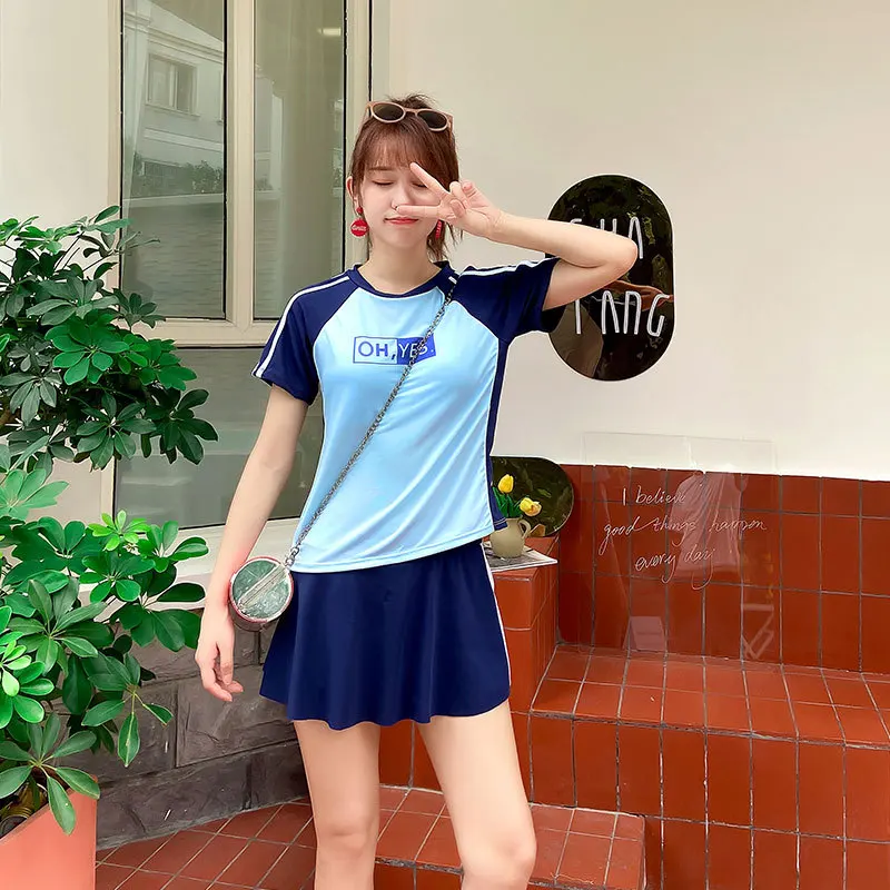 

Women's New Swimming Suit Sports Split Flat Angle Covers the Belly Slim Conservative Student Training Hot Spring Swimming Suit W