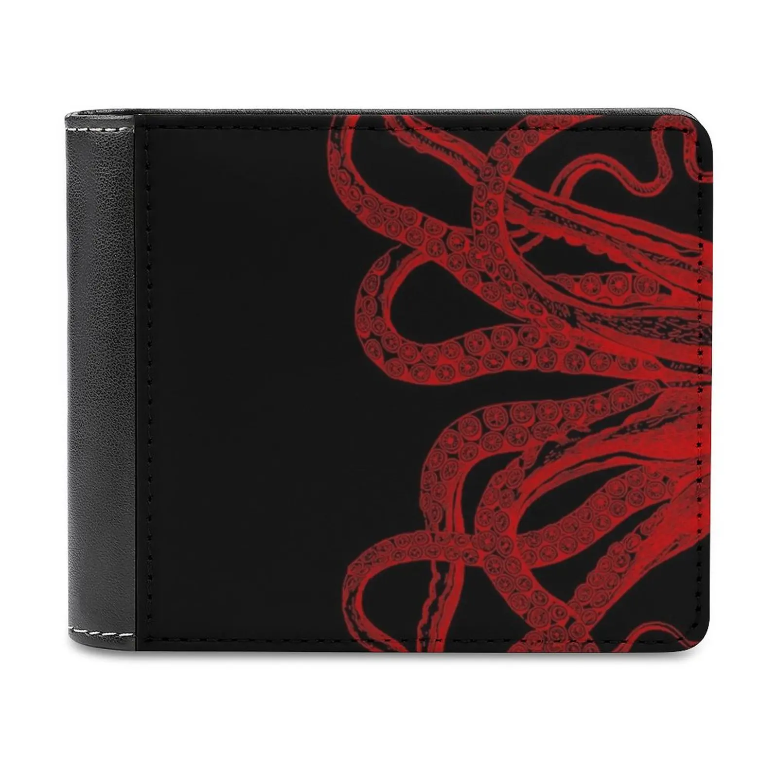 

Red Vintage Octopus Tentacles Illustration Soft Men Wallets New Purse Credit Card Holders For Male Purses Men Wallet Octopus