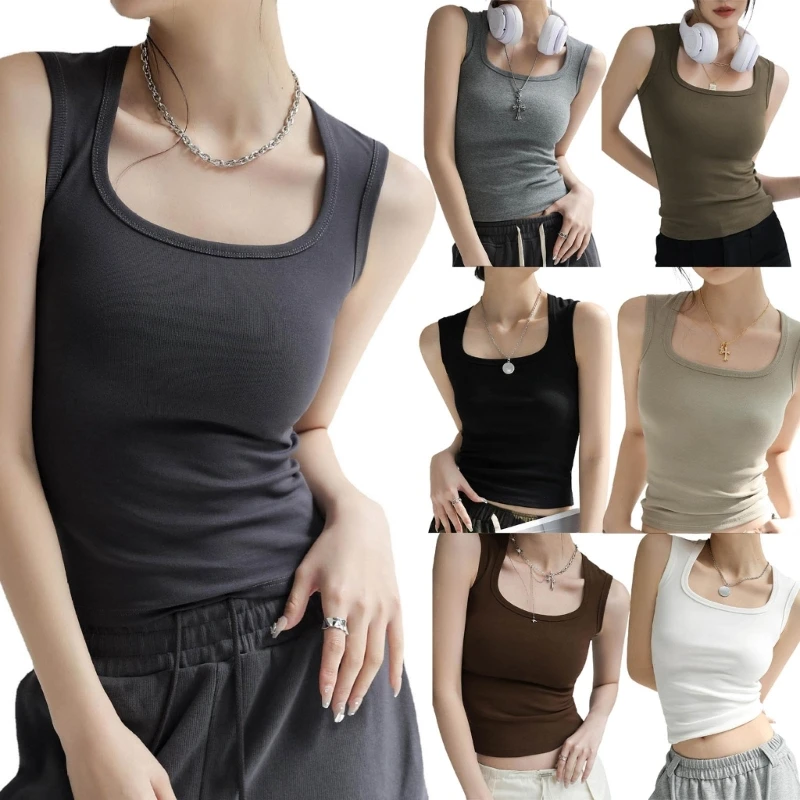 

Slim-Fit Cami Top for Female Breathable Casual Tanks Top Women Solid Color Crop Top Simple Stretchy Basic Camisole Top Dropship