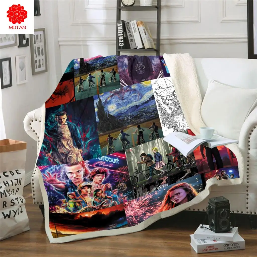 

Плюшевое Флисовое одеяло с 3D принтом «очень странные дела», модные одеяла для взрослых для дома и офиса, моющееся одеяло, повседневное детск...