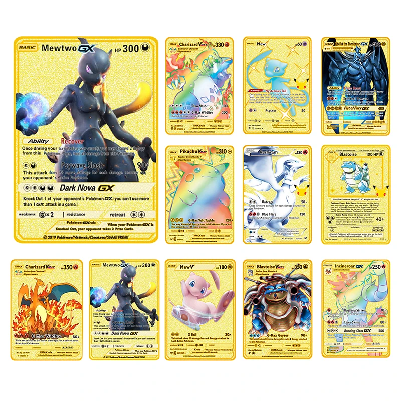 

English Version Pokemon Gold Cards VMAX TAG TEAM MEGA Mewtwo Trainer Energy Playing Game Anime Pokemon Shining Cards Kids Toy