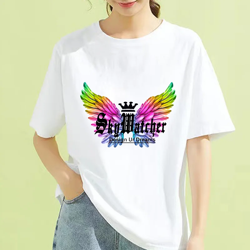 

Wings theme Printed Women Cartoon Short Sleeves Women Shirt Cute Female T-shirt Woman tshirts Kawaii Tees