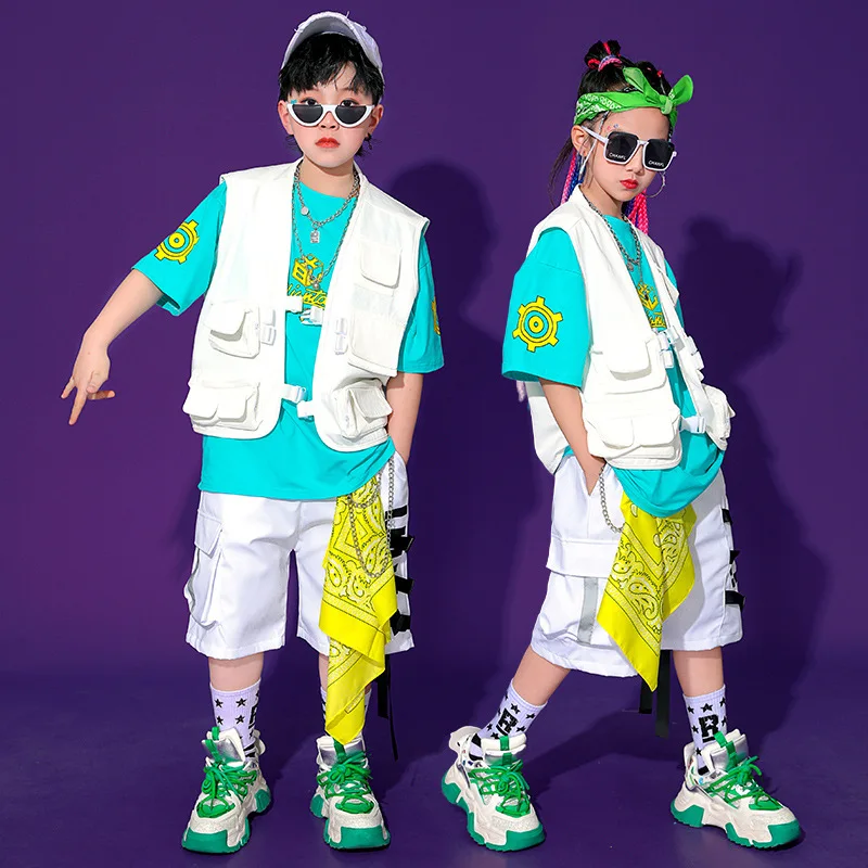 

Новинка, Свободный жилет и шорты, уличная одежда для детей, Детские джазовые танцевальные костюмы для мальчиков, одежда для бальных танцев в стиле хип-хоп, одежда для девочек