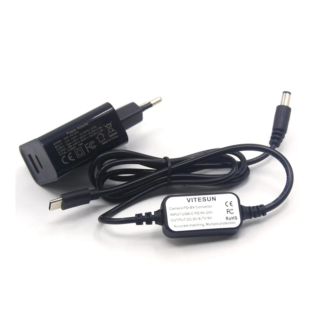 

PD QC Charger USB Type C DC Cable for NP-FW50 PW20 DR-E6 LP-E6 DR-400 BP-511 DR-E18 LP-E17 Dummy Battery