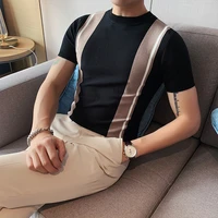 summer high quality fashion slim round collar color ice silk europe and america simple handsome short sleeve t shirt bottom new