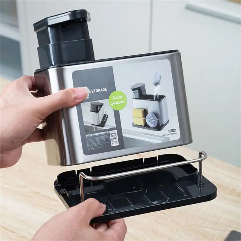 

Multifunctional Sponge Storage Rack Hand Detergent Bottle Soap Dispenser Kitchen Sink Washing Organizer Stand