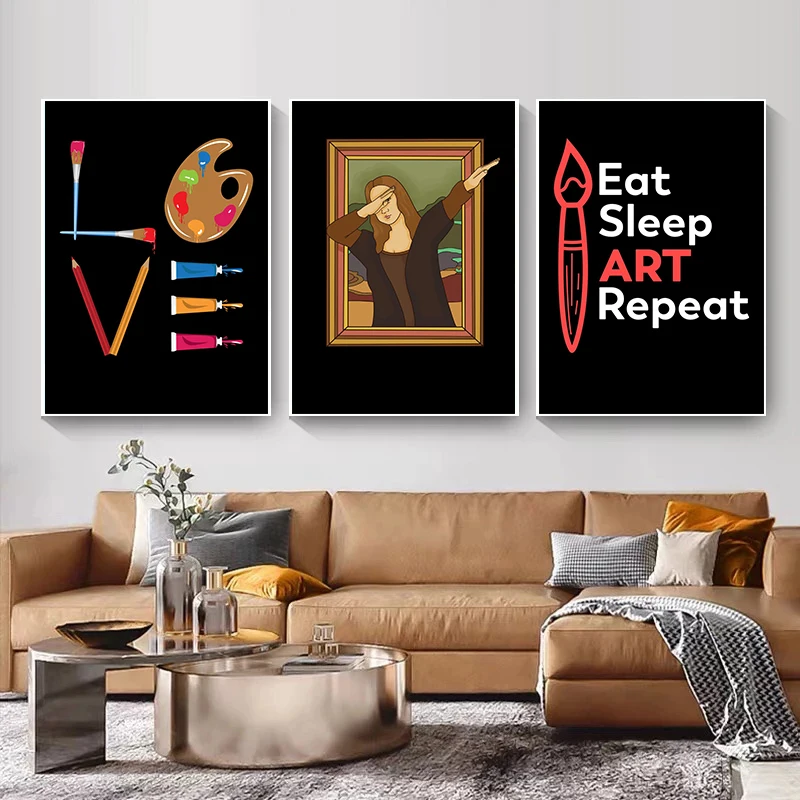 

Abstract Funny Dabbing Mona Lisa Art Canvas Paintings Posters Prints Wall Art Pictures for Living Room Wall Decoration Cuadros