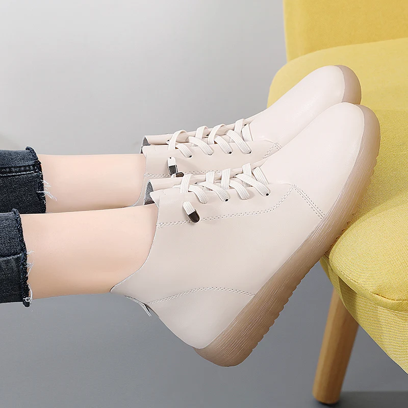 Microfiber Leather Soft Soled Women's Short Women's Boots Versatile 2023 Spring New Mid Top British Style Casual Board Shoes