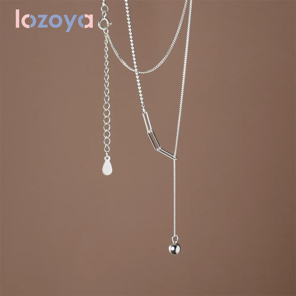 

LOZOYA Necklaces For Women 925 Sterling Silver Tassel Ball Necklace Pendant Fashion Charm Long Clavicle Chain Light Beads Jewels
