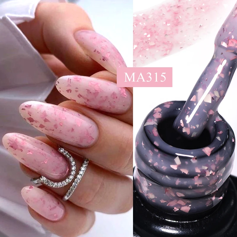 MEET ACROSS 7ml Milk White Rubber Base Gel Silver Gold Pink Foils Glitter Semi-Permanent Nail Art Varnish For Nails Manicure
