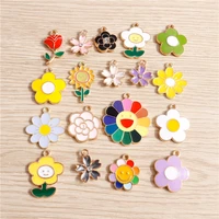 10pcs enamel flower charms for jewelry making sunflower rose flower charms pendants for diy necklaces earrings craft accessories