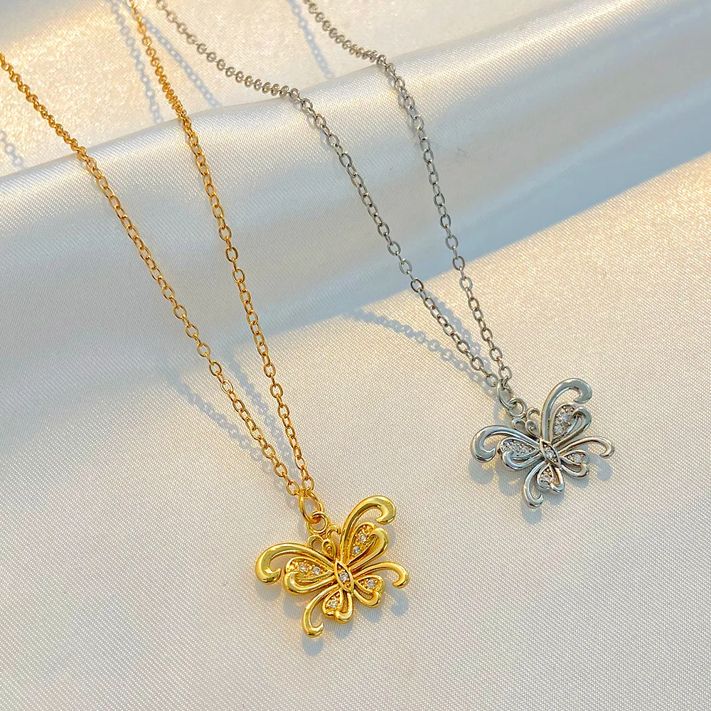 

Silver Color Delicacy Party Zircon Necklace Fashion Creative Butterfly Pendant Necklace For Woman Wedding Jewelry Gifts