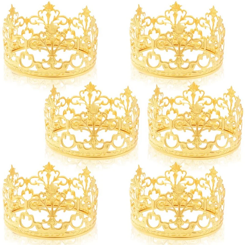 

6Pcs Gold Mini Crown Cake Topper Prince Princess Small Tiara Cupcake Toppers Birthday Cake Crown Topper