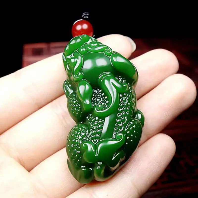 

Natural Green Jade Lucky Pixiu Pendant Fengshui Necklace Men Women Fashion Charms Hetian Jasper Brave Troops Wealth Amulet Gifts