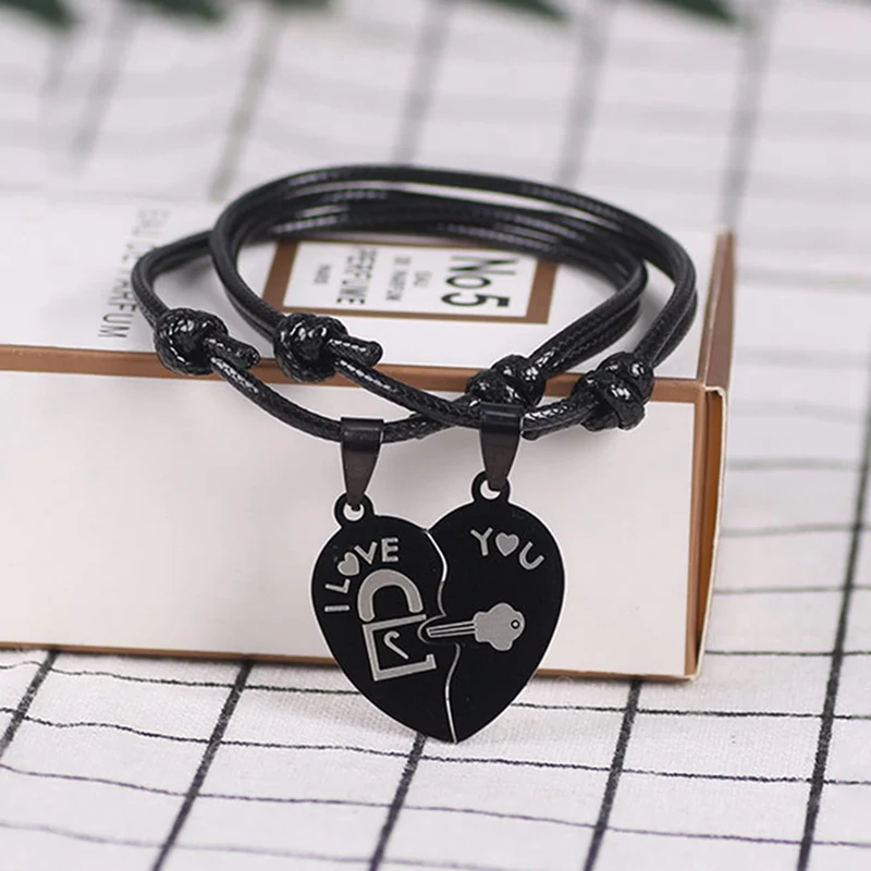 Парные браслеты ювелирные украшения из нержавеющей стали черного цвета с двумя