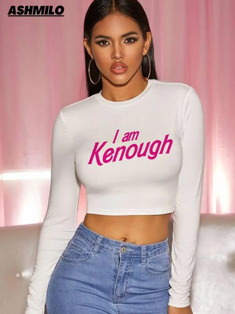 

I Am Kenough Long Sleeve Y2K Slim Fit Shirt Women Casual Streetwear Tee Fashion Crop Tops O Neck Sexy Skinny Ladies T Shirts