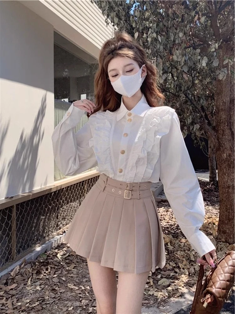 Белая рубашка с оборками для женщин ранняя весна французская дизайнерская