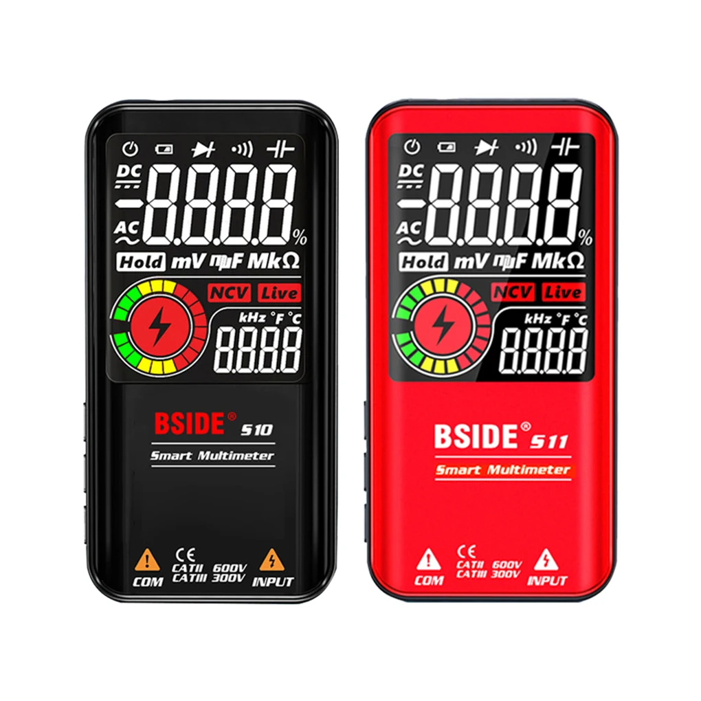 

BSIDE S11 Smart Multimeter Digital Display 9999 Counts Diode Capacitance Meter Screen Portable Auto-off Voltmeter Tester Red