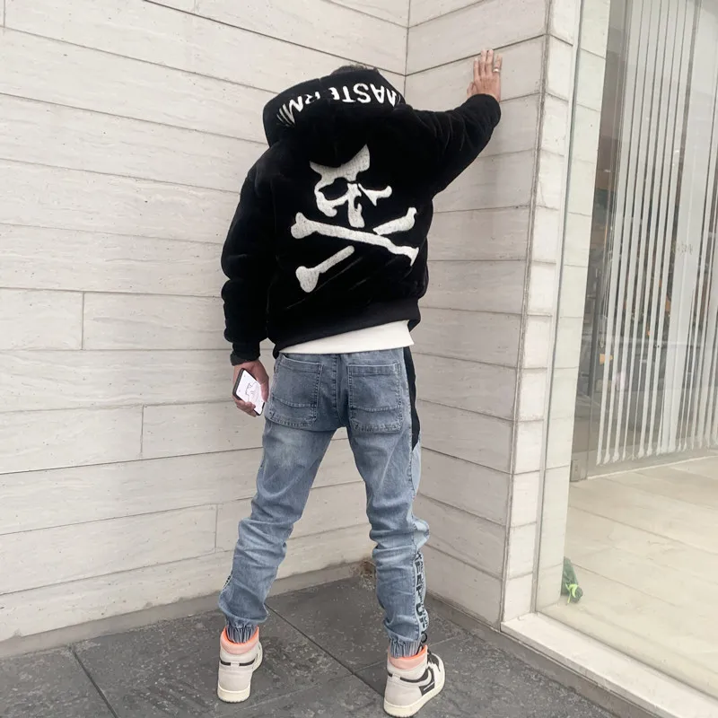 Зима 2022 новый кардиган MMJ с капюшоном из норки плюшевая вышивка череп мужские и