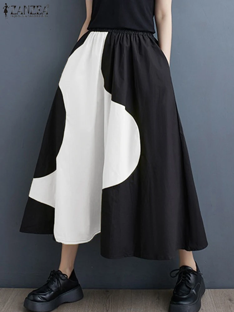 Осенняя модная Лоскутная юбка ZANZEA Корейская трапециевидная Женская макси с