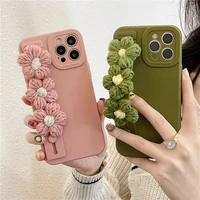 ins plush flower wristband silicon anti drop phone case for iphone xr xs max 8 plus 11 12 13 pro max case