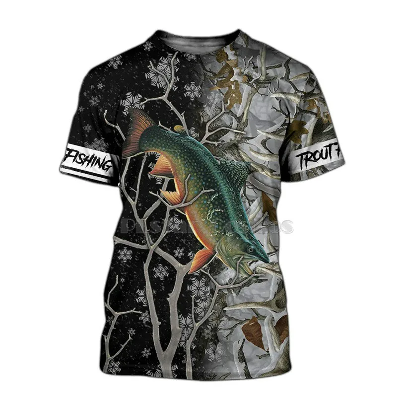 

2022 summer Harajuku new personality 3D fishing print T-shirt men's short-sleeved round neck carp design T-shirt